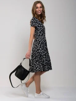 Jolie Moi Office Wear|Jersey Dresses-Sweetheart Neck Swing Dress, Black/White