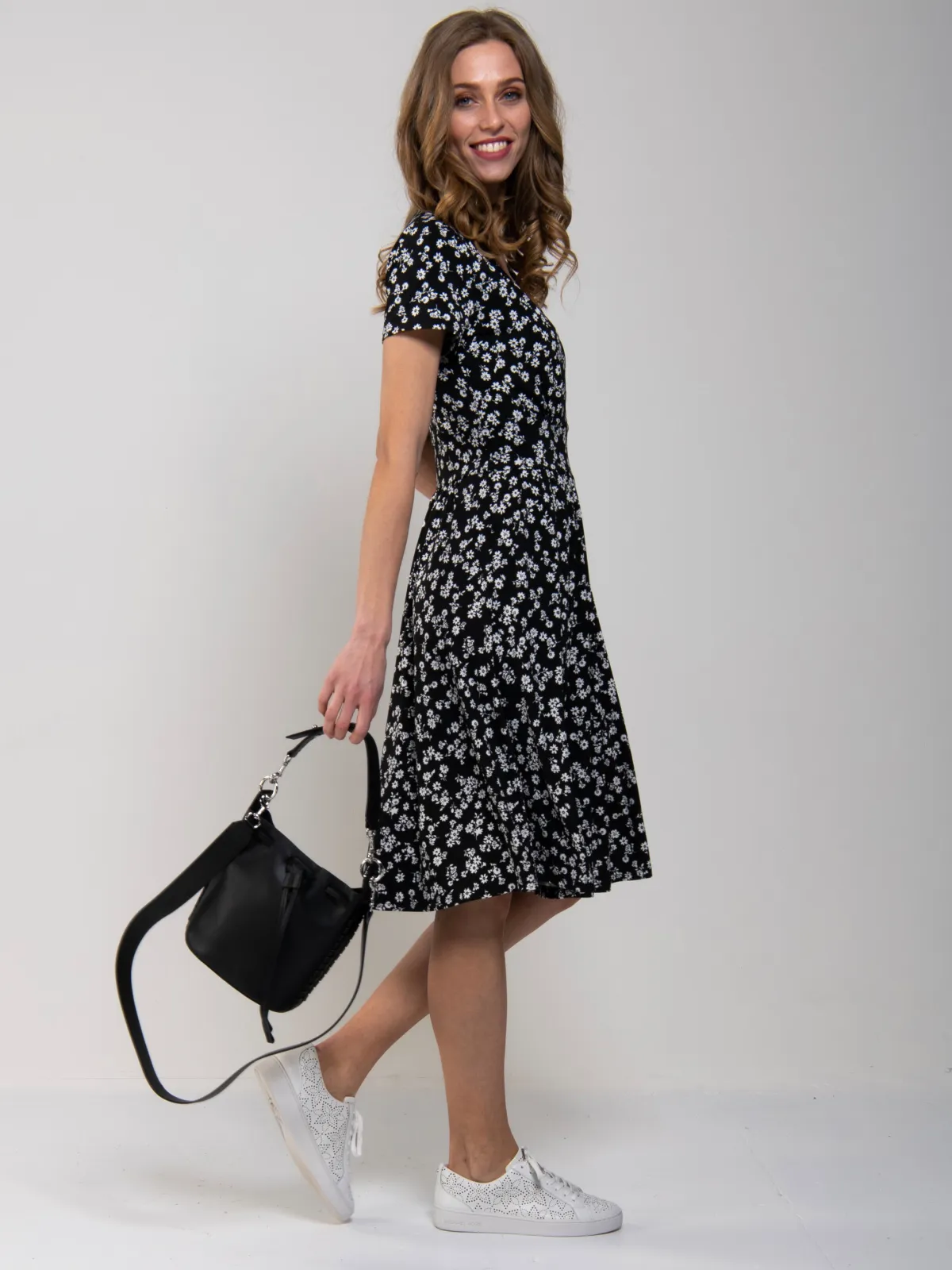 Jolie Moi Office Wear|Jersey Dresses-Sweetheart Neck Swing Dress, Black/White