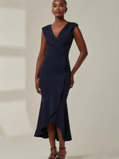 Jolie Moi Occasion Dresses|Wrap Dresses-Tara Sleeveless Draped Maxi Dress, Navy