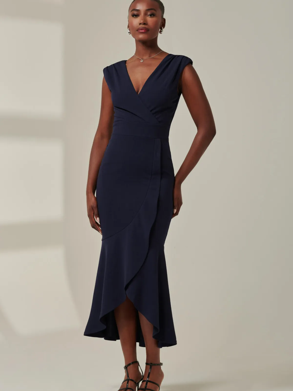 Jolie Moi Occasion Dresses|Wrap Dresses-Tara Sleeveless Draped Maxi Dress, Navy