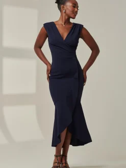 Jolie Moi Occasion Dresses|Wrap Dresses-Tara Sleeveless Draped Maxi Dress, Navy