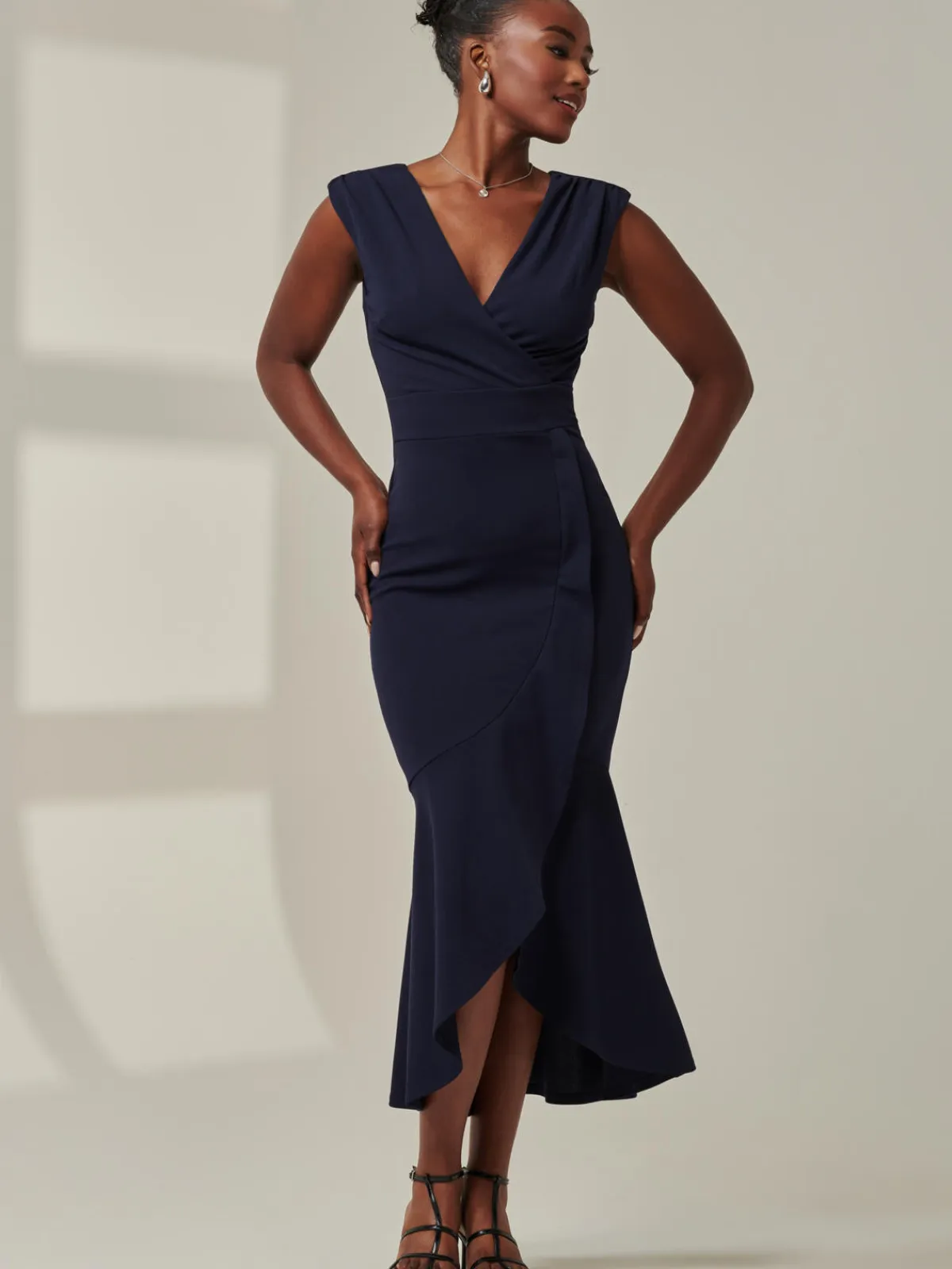 Jolie Moi Occasion Dresses|Wrap Dresses-Tara Sleeveless Draped Maxi Dress, Navy