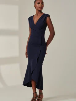 Jolie Moi Occasion Dresses|Wrap Dresses-Tara Sleeveless Draped Maxi Dress, Navy