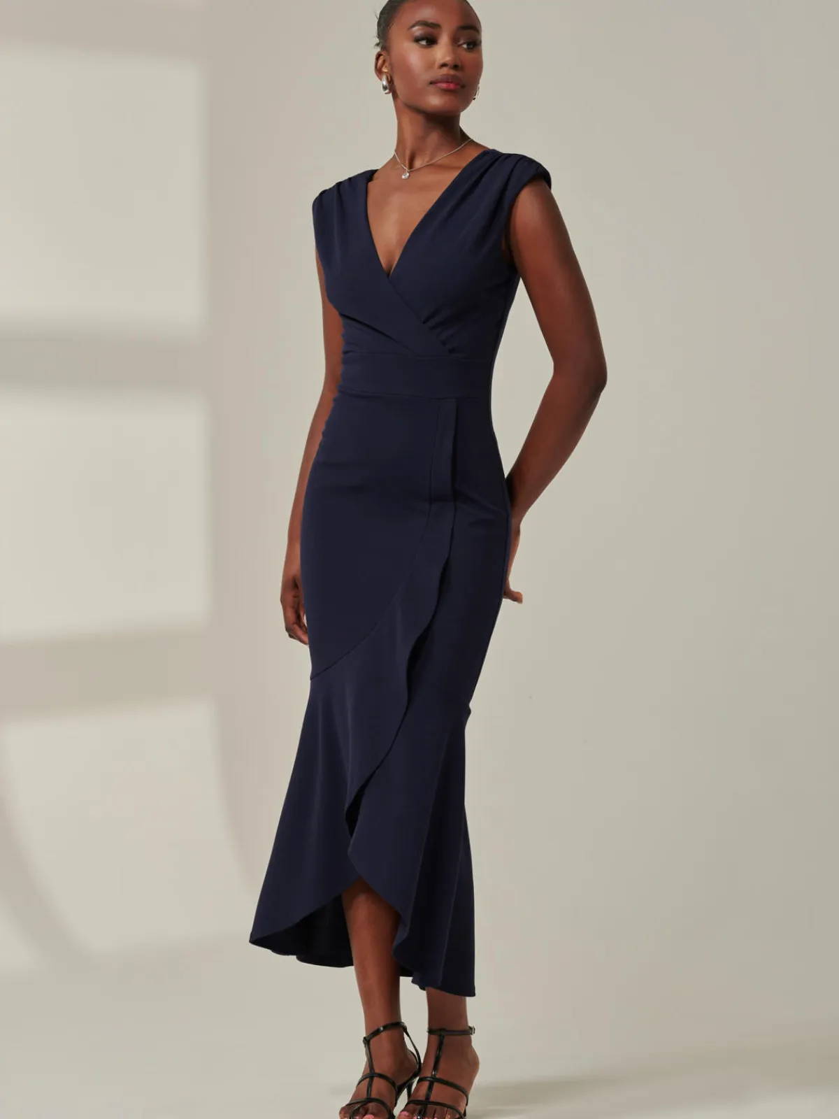 Jolie Moi Occasion Dresses|Wrap Dresses-Tara Sleeveless Draped Maxi Dress, Navy