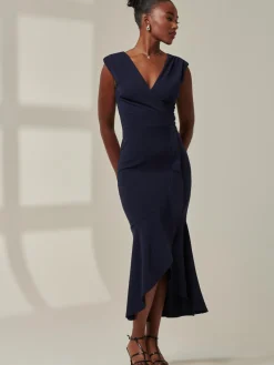 Jolie Moi Occasion Dresses|Wrap Dresses-Tara Sleeveless Draped Maxi Dress, Navy