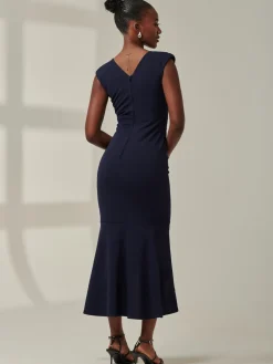 Jolie Moi Occasion Dresses|Wrap Dresses-Tara Sleeveless Draped Maxi Dress, Navy