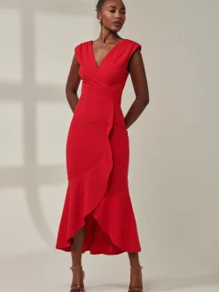 Jolie Moi Occasion Dresses|Wrap Dresses-Tara Sleeveless Draped Maxi Dress, Red