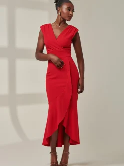 Jolie Moi Occasion Dresses|Wrap Dresses-Tara Sleeveless Draped Maxi Dress, Red