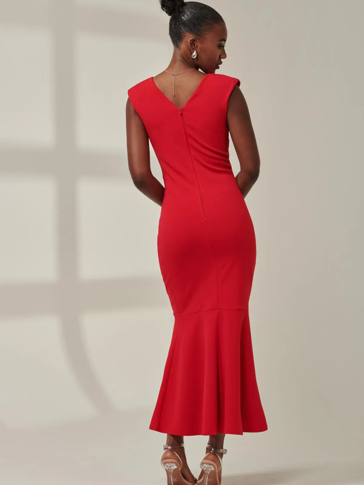 Jolie Moi Occasion Dresses|Wrap Dresses-Tara Sleeveless Draped Maxi Dress, Red