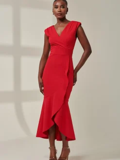 Jolie Moi Occasion Dresses|Wrap Dresses-Tara Sleeveless Draped Maxi Dress, Red