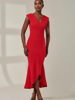 Jolie Moi Occasion Dresses|Wrap Dresses-Tara Sleeveless Draped Maxi Dress, Red
