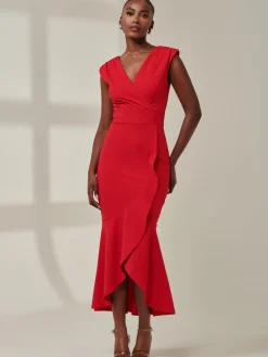 Jolie Moi Occasion Dresses|Wrap Dresses-Tara Sleeveless Draped Maxi Dress, Red