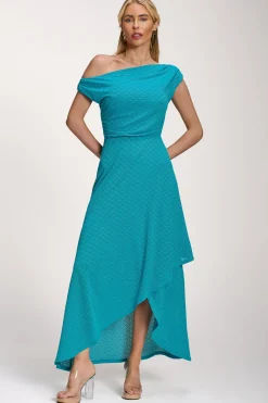 Jolie Moi Occasion Dresses|Party Dresses-Textured Asymmetric One Shoulder Maxi Dress, Blue