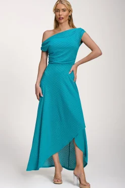 Jolie Moi Occasion Dresses|Party Dresses-Textured Asymmetric One Shoulder Maxi Dress, Blue