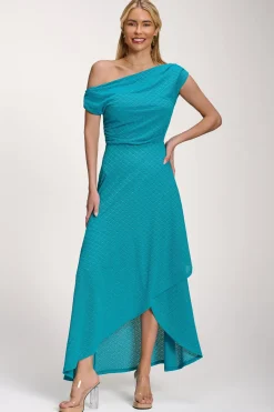 Jolie Moi Occasion Dresses|Party Dresses-Textured Asymmetric One Shoulder Maxi Dress, Blue