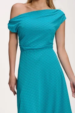 Jolie Moi Occasion Dresses|Party Dresses-Textured Asymmetric One Shoulder Maxi Dress, Blue