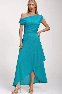 Jolie Moi Occasion Dresses|Party Dresses-Textured Asymmetric One Shoulder Maxi Dress, Blue