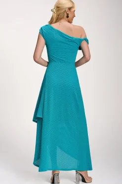Jolie Moi Occasion Dresses|Party Dresses-Textured Asymmetric One Shoulder Maxi Dress, Blue