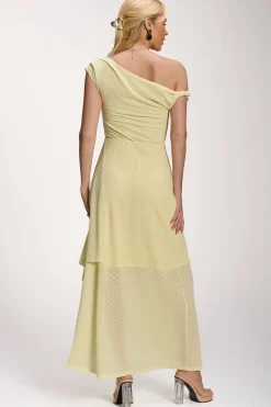 Jolie Moi Occasion Dresses|Party Dresses-Textured Asymmetric One Shoulder Maxi Dress, Butter Yellow