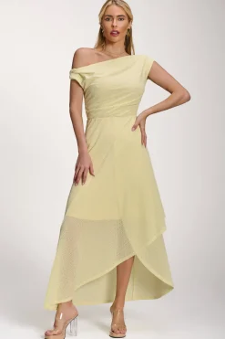 Jolie Moi Occasion Dresses|Party Dresses-Textured Asymmetric One Shoulder Maxi Dress, Butter Yellow