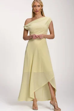 Jolie Moi Occasion Dresses|Party Dresses-Textured Asymmetric One Shoulder Maxi Dress, Butter Yellow