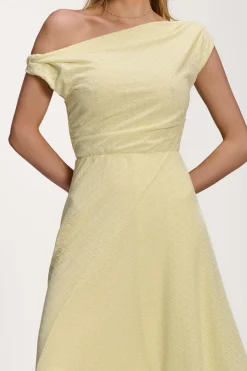 Jolie Moi Occasion Dresses|Party Dresses-Textured Asymmetric One Shoulder Maxi Dress, Butter Yellow