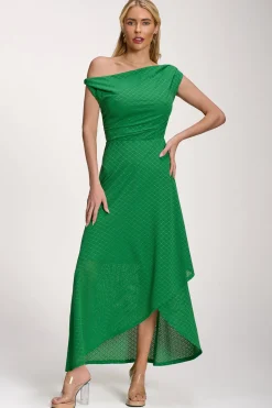 Jolie Moi Occasion Dresses|Maxi Dresses-Textured Asymmetric One Shoulder Maxi Dress, Emerald Green