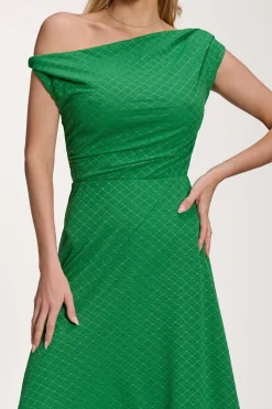 Jolie Moi Occasion Dresses|Maxi Dresses-Textured Asymmetric One Shoulder Maxi Dress, Emerald Green