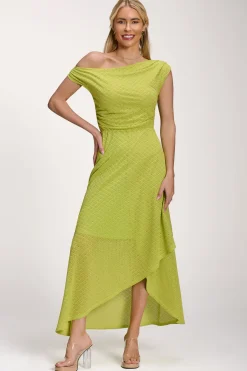 Jolie Moi Occasion Dresses|Maxi Dresses-Textured Asymmetric One Shoulder Maxi Dress, Lime
