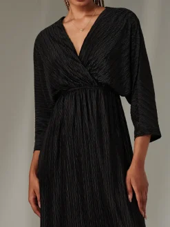 Jolie Moi Occasion Dresses|Party Dresses-Textured Jersey Long Sleeve Maxi Dress, Black