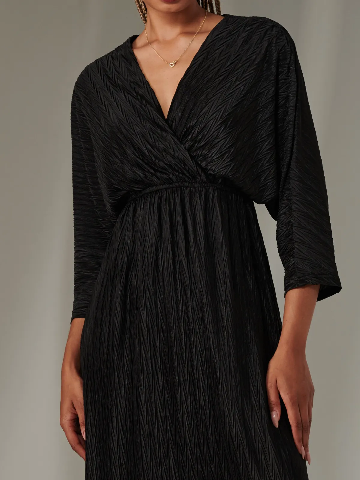 Jolie Moi Occasion Dresses|Party Dresses-Textured Jersey Long Sleeve Maxi Dress, Black