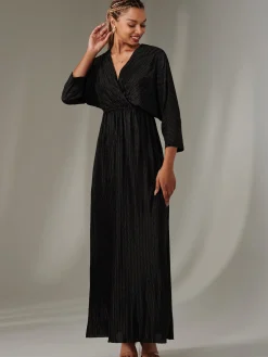 Jolie Moi Occasion Dresses|Party Dresses-Textured Jersey Long Sleeve Maxi Dress, Black