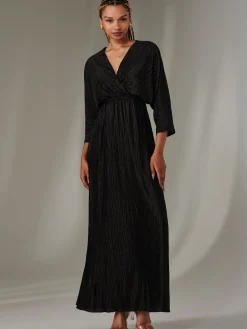 Jolie Moi Occasion Dresses|Party Dresses-Textured Jersey Long Sleeve Maxi Dress, Black