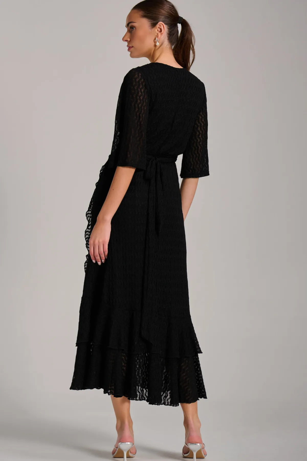Jolie Moi Occasion Dresses|Maxi Dresses-Textured Ruffle Hem Knitted Maxi Dress, Black