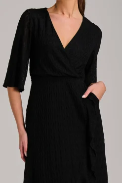 Jolie Moi Occasion Dresses|Maxi Dresses-Textured Ruffle Hem Knitted Maxi Dress, Black