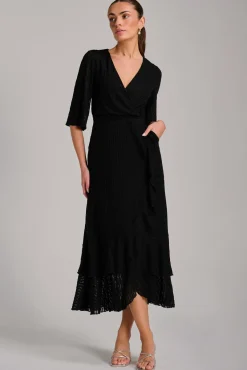 Jolie Moi Occasion Dresses|Maxi Dresses-Textured Ruffle Hem Knitted Maxi Dress, Black