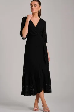 Jolie Moi Occasion Dresses|Maxi Dresses-Textured Ruffle Hem Knitted Maxi Dress, Black