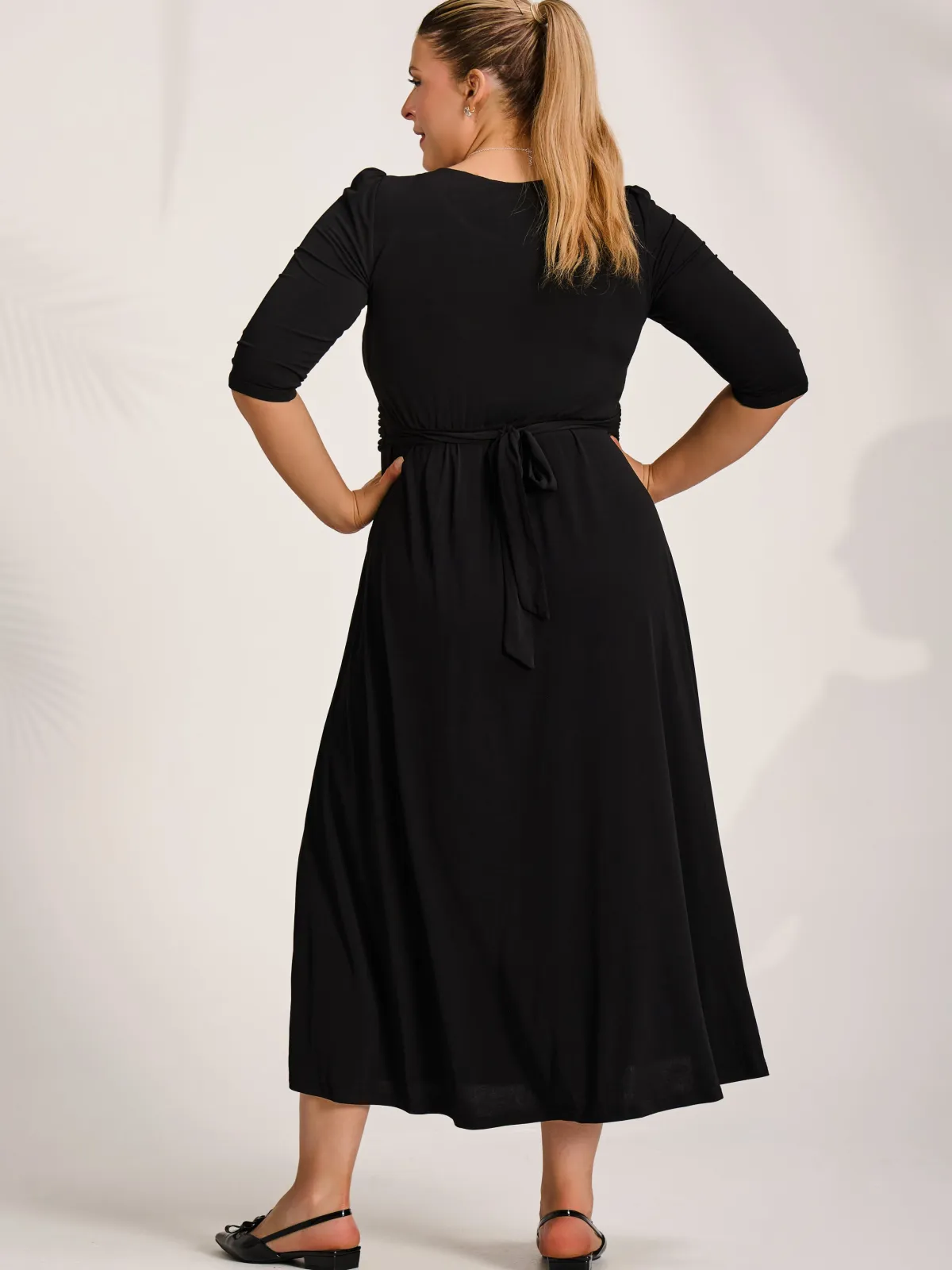 Jolie Moi Occasion Dresses|Jersey Dresses-Three quarter sleeve jersey maxi dress, Black
