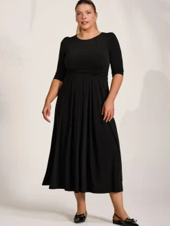 Jolie Moi Occasion Dresses|Jersey Dresses-Three quarter sleeve jersey maxi dress, Black