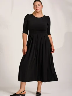 Jolie Moi Occasion Dresses|Jersey Dresses-Three quarter sleeve jersey maxi dress, Black