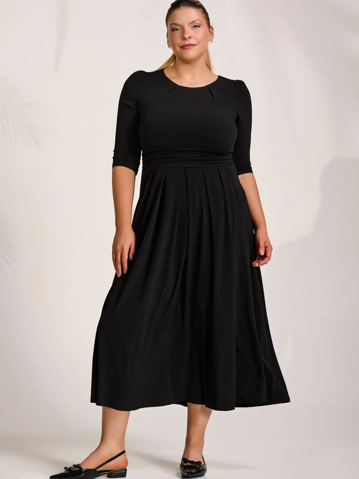 Jolie Moi Occasion Dresses|Jersey Dresses-Three quarter sleeve jersey maxi dress, Black