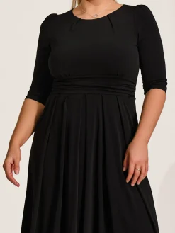 Jolie Moi Occasion Dresses|Jersey Dresses-Three quarter sleeve jersey maxi dress, Black