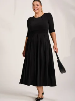 Jolie Moi Occasion Dresses|Jersey Dresses-Three quarter sleeve jersey maxi dress, Black