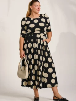 Jolie Moi Occasion Dresses|Jersey Dresses-Three quarter sleeve jersey maxi dress, Black Spot