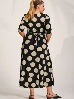 Jolie Moi Occasion Dresses|Jersey Dresses-Three quarter sleeve jersey maxi dress, Black Spot
