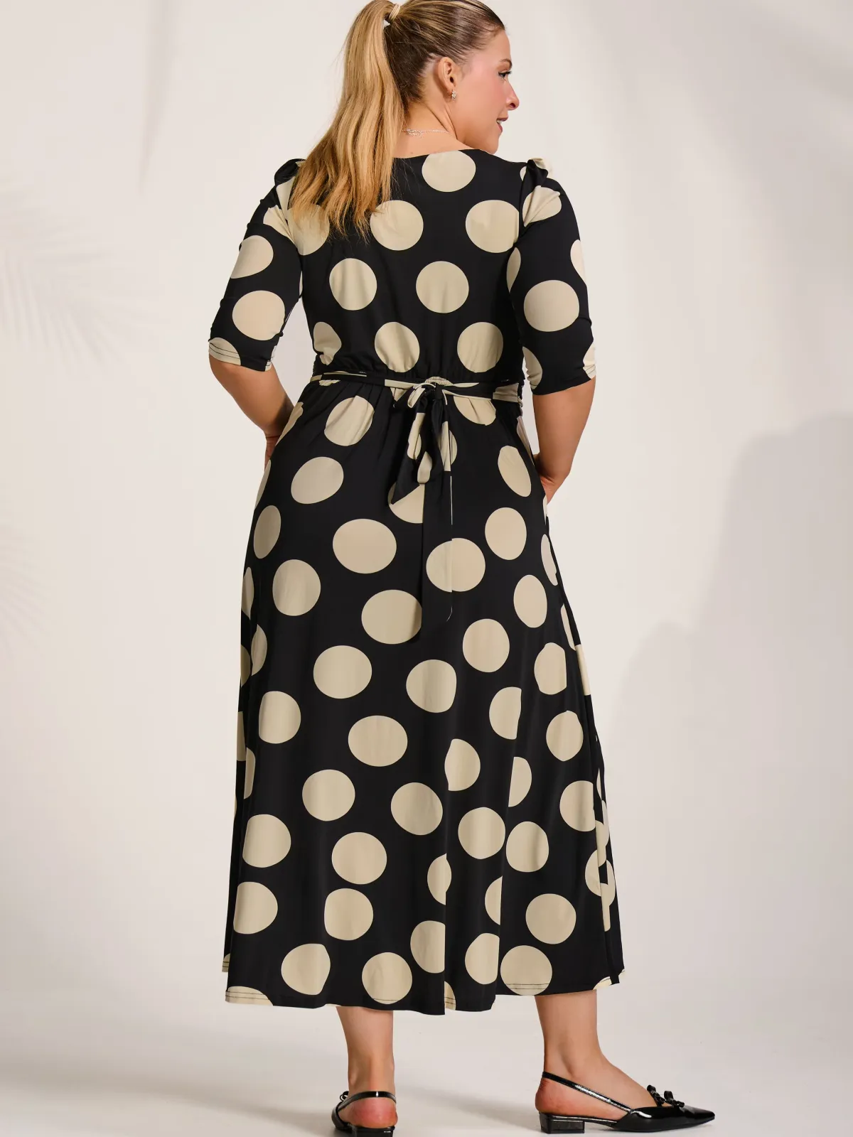 Jolie Moi Occasion Dresses|Jersey Dresses-Three quarter sleeve jersey maxi dress, Black Spot