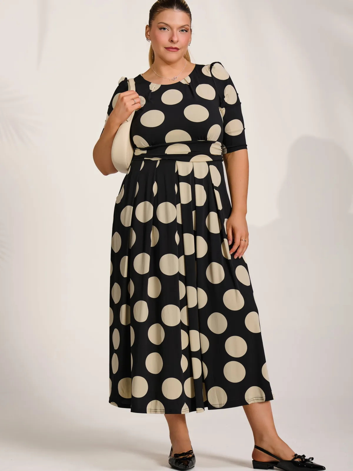 Jolie Moi Occasion Dresses|Jersey Dresses-Three quarter sleeve jersey maxi dress, Black Spot