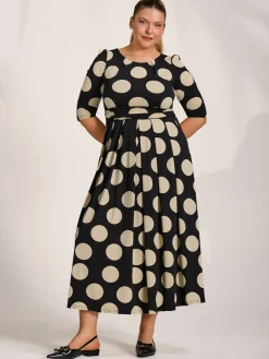Jolie Moi Occasion Dresses|Jersey Dresses-Three quarter sleeve jersey maxi dress, Black Spot