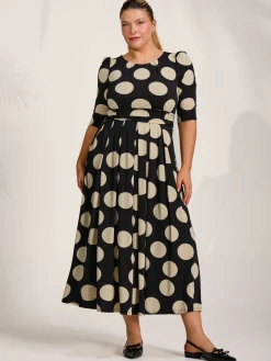 Jolie Moi Occasion Dresses|Jersey Dresses-Three quarter sleeve jersey maxi dress, Black Spot