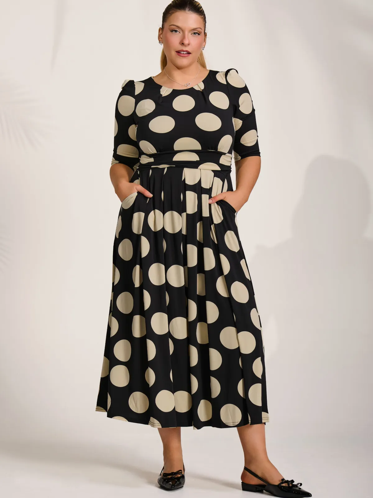 Jolie Moi Occasion Dresses|Jersey Dresses-Three quarter sleeve jersey maxi dress, Black Spot